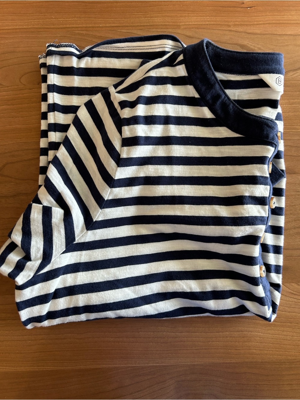 Candace Cameron Bure Navy and White Striped Long Sleeve Tee